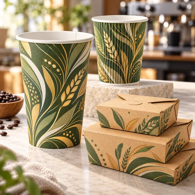 Fornecedor de Embalagens para Redes de Cafés — Copos Personalizados e Embalagens para Alimentos — visualização de arte personalizada e composição