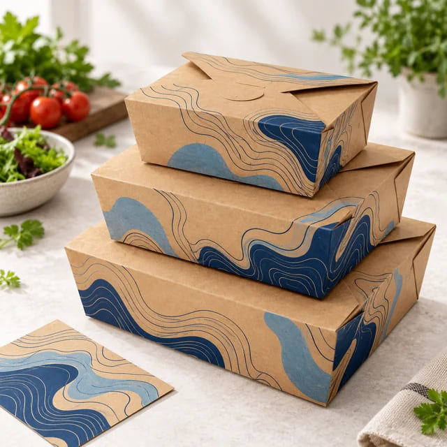 Caixas Kraft Personalizadas para Refeições — OEM para Marcas de Refeições Preparadas — visualização de arte personalizada e composição