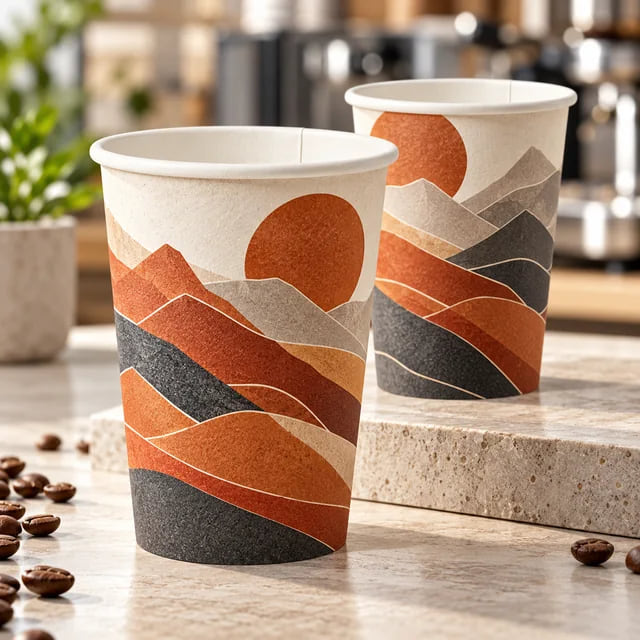 Copos de Café Personalizados de Parede Simples — OEM para Marcas de Cafeterias — visualização de arte personalizada e composição