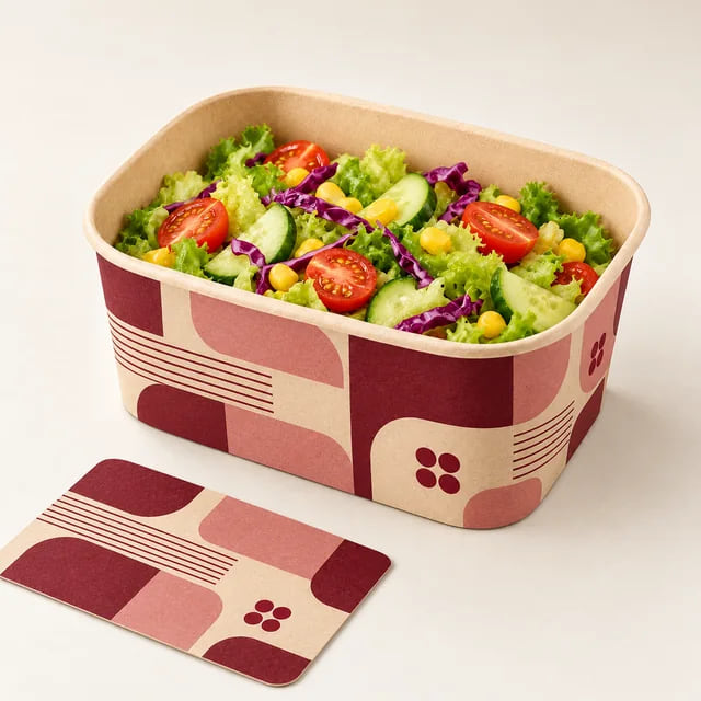 Caixas Quadradas Personalizadas de Papel para Salada de 1000ml — Fornecimento OEM — visualização da composição e da arte personalizada