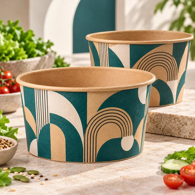 Tigelas Kraft Personalizadas para Salada — OEM para Redes de Saladas — visualização de arte personalizada e composição
