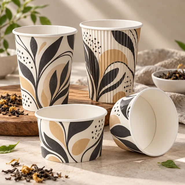 Fornecedor de Embalagens de Papel para Redes de Chá com Leite e Bebidas — visualização de arte personalizada e composição