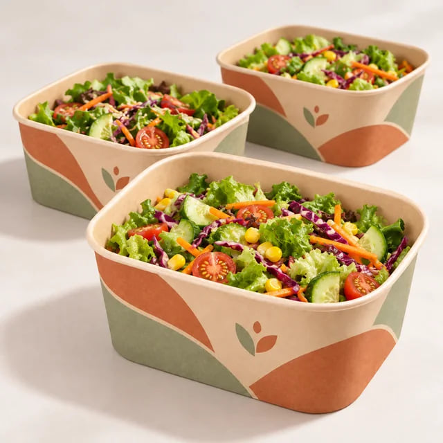Caixas Quadradas Personalizadas de Papel para Salada de 750ml — Fornecimento OEM — visualização da composição e da arte personalizada