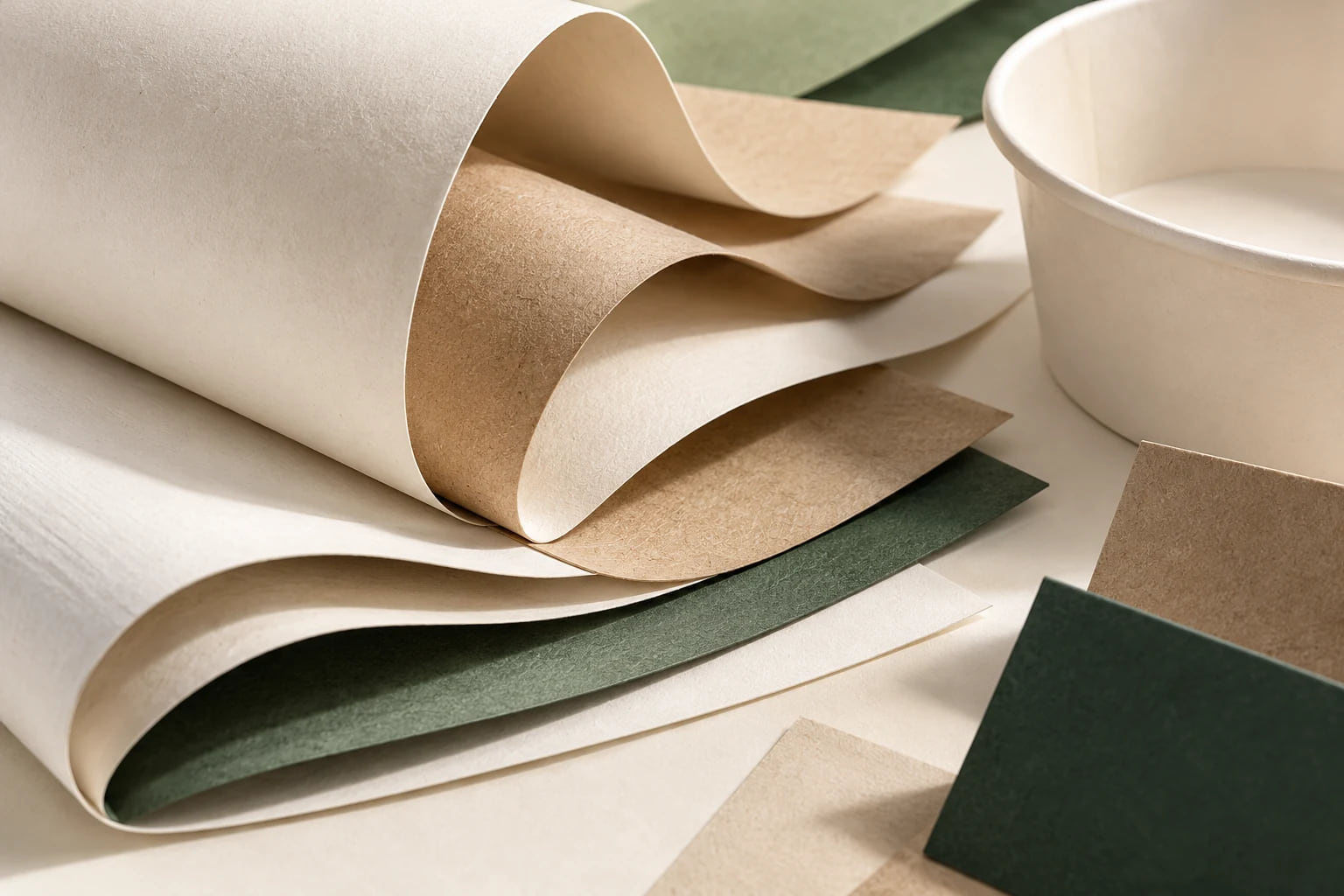 Layered kraft, white and green paperboard material study