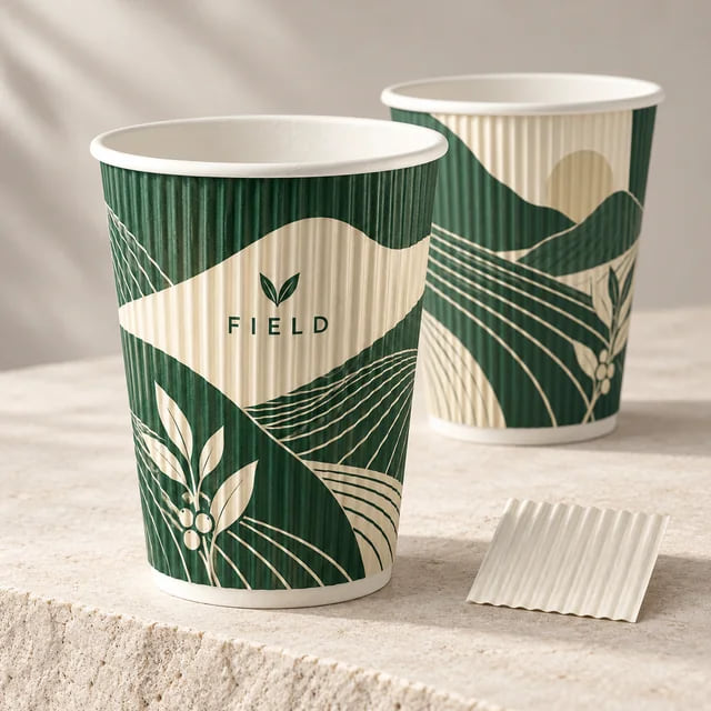 Copos de Papel de Parede Ondulada com Impressão Personalizada de 16oz — OEM em Grandes Quantidades — visualização da composição e da arte personalizada