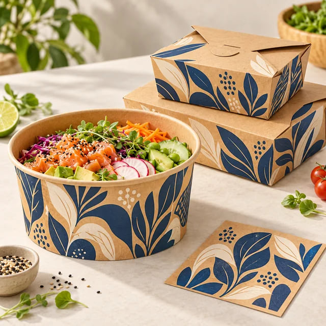 Fornecedor de Embalagens para Redes de Saladas e Poke — Linha OEM Personalizada — visualização de arte personalizada e composição