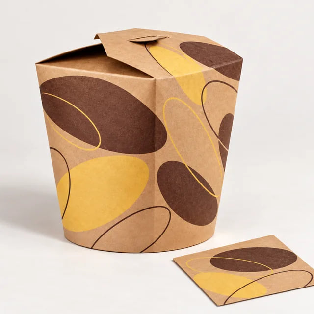 Petites boîtes à nouilles — fourniture personnalisée aux restaurants — visuel de composition avec graphisme personnalisé