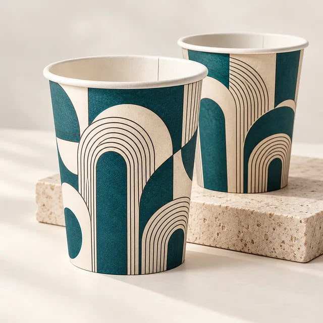 Copos de Papel de Parede Simples Personalizados de 8oz — Fornecimento OEM — visualização da composição e da arte personalizada